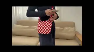 Crochet Red & White Checkered Shoulder Bag | Handmade Demo