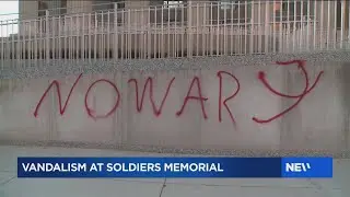 Vandal paints &lsquo;No War&rsquo; on Soldiers Memorial in downtown St. Louis