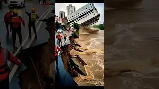 😱omg !! Tsunami Huge building collapsed into river #buildingcollapsed #tsunami #flood #shortsfeed