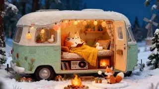 Cozy Winter Camping in Van with Mochi Cat's 🚐 Relaxing Jazz Lofi for Reading