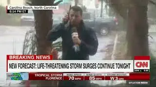 CNN reporter  Hurricane Florence  GIves the game away at the end
