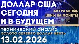 Доллар США - текущая сила и перспективы. Анализ рынка золота, серебра, нефти, доллара 13 .02.2026 г
