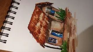Village huts painting// Rural village house india//water colours painting // village house ideas 