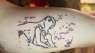 A unique line art tattoo of Pocahontas