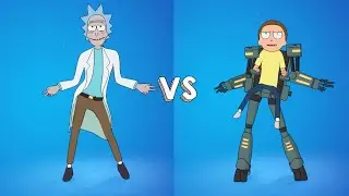 Mecha Morty Skin Vs Rick Skin Showcase with Emotes & Dances Fight ( 100% Sync )  - Fortnite