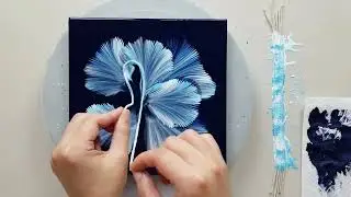 String Pulling Technique | Elegant Blue Flowers 🌸 Acrylic 🎨 