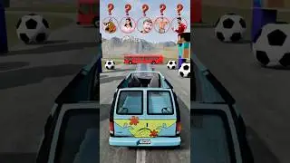 Scooby-Doo vs MrBeast vs Ronaldo: Rainbow Bus Jump challenge in BeamNG! 🌈🚌💥#beamngdrive #ronaldo