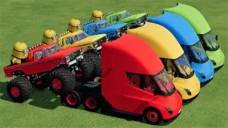 COLORED MINIONS TRANSPORTED BY A MONSTER TRUCK - Farming Simulator 22