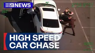 Police officer flung into the air during high speed car chase in Melbourne | 9 News Australia