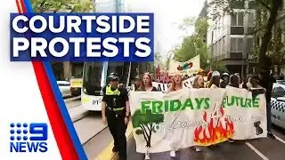 Climate protesters take on Australian Open players | Nine News Australia
