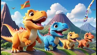 Five Little Dinosaurs Jumping High | Fun Dinosaur Song for Kids | Playful Counting Adventure Rhyme