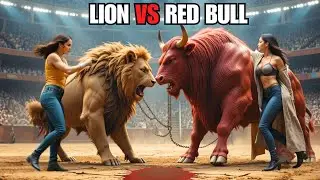 Massive Muscular Lion vs. Red Bull Training in Arena | Who is more Powerful?