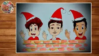 Titoo, Rudra And Chikoo Wishing Merry Christmas Drawing | Indian Famous Cartoon Drawing For Kids | 