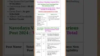 Navodaya Vidyalaya Samiti NVS Non Teaching Recruitment 2024।NVS Recruitment 2024।NVS Vacancy 2024।