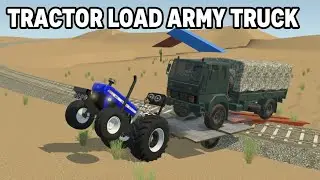 Tractor Power: Loading Heavy Army Truck on Ramp | Gaming Challenge#tractorload#armytruck