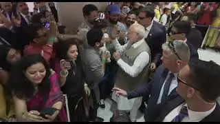 PM Modi arrives to a warm welcome from members of Indian community in Cyprus.