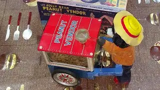 Cragstan THE JOLLY PEANUT VENDOR Vintage Tin Toy Battery Operated Japan