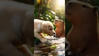 🐶💛 Adorable Puppy playing with Capybaras ✨ #dogs #capybara #dogtales #dogtraining #doglover #puppy