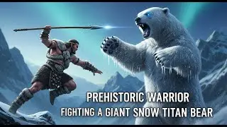 Epic Clash Prehistoric Warrior Fighting a Giant Snow Titan Bear - Battle for Survival!