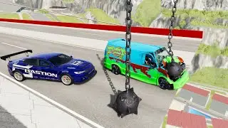 Open Bridge Jump With Giant Flail (Car Jump Arena Crashes) - BeamNG drive Cars Vs Giant Flail