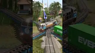 High Speed Train Crosses a Bridge Intersection with 3 Trains #train #railway #railroad #railtrack