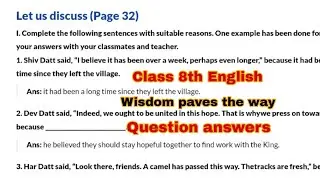 Class 8th English unit 1 chapter question answers | wisdom paves the way | Full explanation in hindi