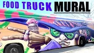 Painting blood drive bus turned FOOD TRUCK (Mural Time Lapse and FPV spraypainting)
