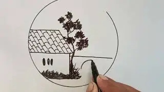 Beautiful village scenery drawing/ Scenery drawing easy step by step/@a.j.smartdrawing131