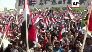 Thousands of supporters of Shiite cleric Muqtada al-Sadr held a rally in Baghdad on Saturday to prot
