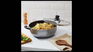 Amazon Brand - Solimo-Non Stick Kadhai With Glass Lid(26 Cm,Hammertone Finish,3 Coat