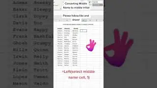 Converting Middle Name to Middle Initial #excel #exceltips #exceltricks #short