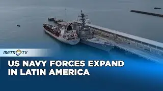 US Navy Warship USS Sampson Docks at Port at Panama Canal Pacific Entrance