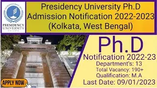 Presidency University PhD Admission Notification 2022-23‼️Phd Presidency University Kolkata WB‼️