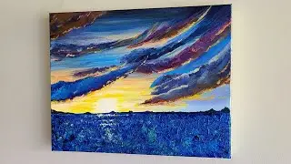 Easy Acrylic Sunset Over Water  / Abstract Acrylic Painting / Clouds / Relaxing