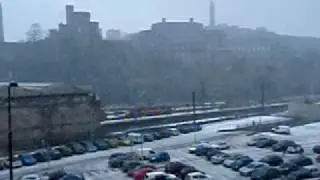Edinburgh Scotland, UK, train station, snowing, snow, cold, January 2010, United Kingdom