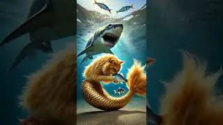 Escape from the shark 🦈 #shark #underwater #fish #cat  #mermaid #акула #кот #подводныймир #рыба