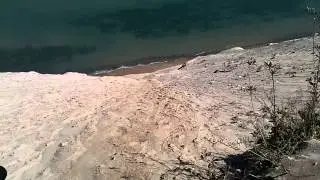 Going down the log slide in Grand Marais