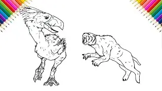 How to Draw Terror Bird vs Smilodon | Drawing and Coloring