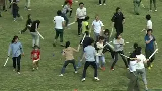 Samurais battle it out in a game of soft sword tag in Tokyo