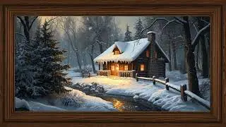 Winter Snowy Cabin l Framed TV Art l 2 hour loop