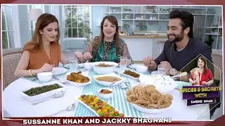 Sussanne Khan & Jackky Bhagnani Enjoying the Sukha Karela & Kali Miri Mutton with Chef Zarine Khan