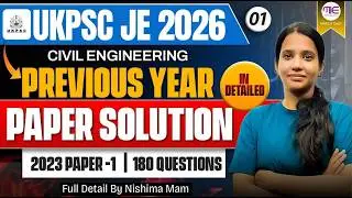 UKPSC JE Civil 2026 | 2023 Previous Year Paper Solution (Paper-1) &mdash; All 180 Questions Explained