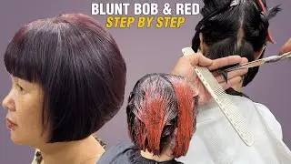 Step-by-Step BLUNT BOB Haircut & Red Color Tutorial | Clean, Sharp Bob Transformation