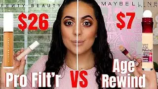 New FENTY PRO FILTR CONCEALER vs MAYBELLINE AGE REWIND CONCEALER | 10 Hour Wear Test!