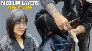 Step-by-Step MEDIUM LAYERED Haircut Tutorial | How to Cut Soft Layers with Bangs