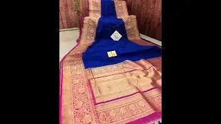 Deep Royal Blue Color Pure Organza Banarasi Saree