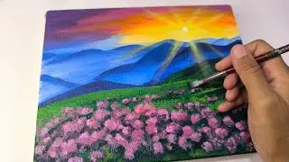 Acrylic Mountain Painting Tutorial Easy/ Flower  Painting Easy For Beginners #acryliclandscape