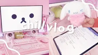 chill vlog 💌 aesthetic bed makeover, studying, watching anime + giveaway! ft. kawaiibox