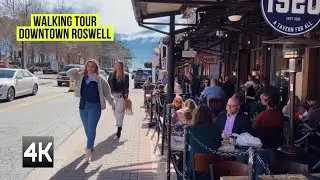 4K Walking tour Downtown Roswell, Georgia USA with sounds of city| February 2022| Walk with Anna