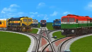 5 Train Crazy Crossing On Branching Railroad Track-3D Train | Indian Railway-Diesel & Electric Train